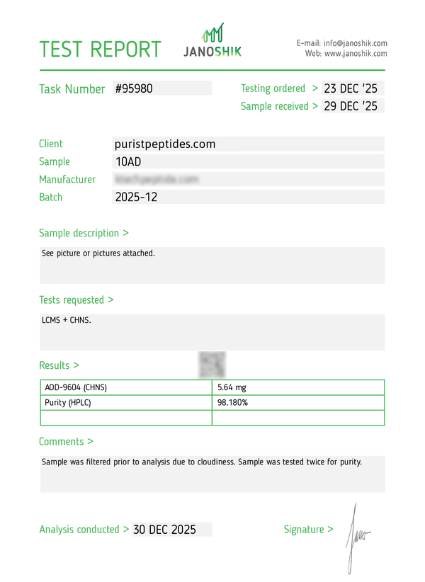 AOD 9604 5mg Test Report